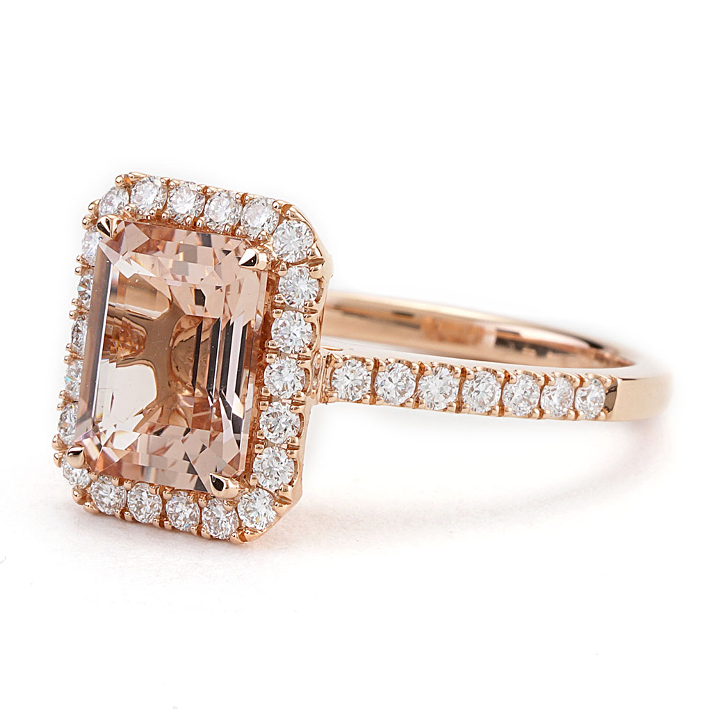 1.88 CT Emerald Cut Morganite Ring with Double Diamond Halo in Rose ...