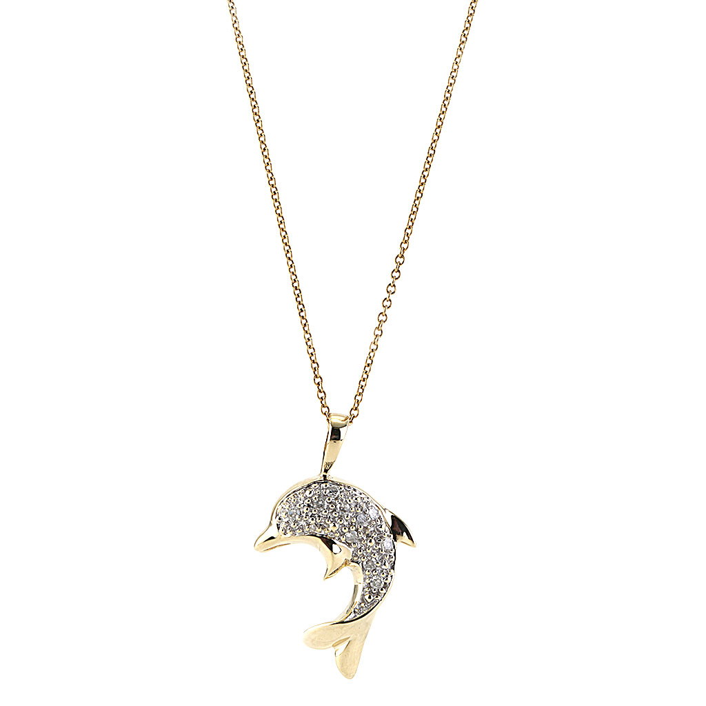 Diamond Dolphin Necklace 1/20 ct tw Round-cut Sterling Silver 18