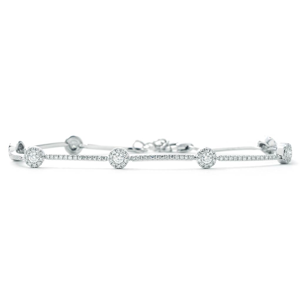 Diamond Halo Stations Bracelet in White Gold | New York Jewelers Chicago
