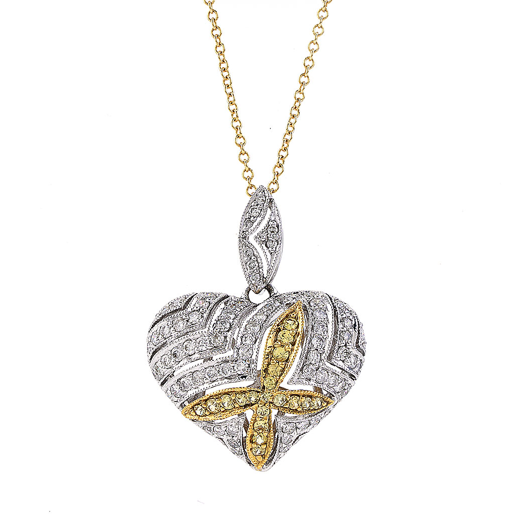 0.71 CCTW Two Tone Diamond and Yellow Sapphire Puffed Heart