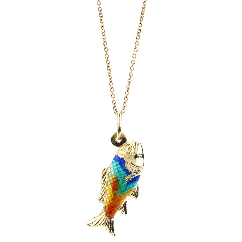 Gold and Blue Evil Eye Fish Necklace | Handmade Pendant | Ebru Jewelry