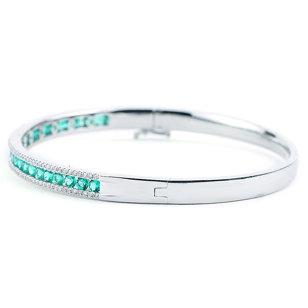 1.88 CTTW Channel Set Emerald and Diamond Bangle Bracelet in