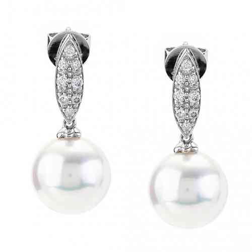 Australian South Sea Pearl and Diamond Drop Earrings - Stelios Jewellers