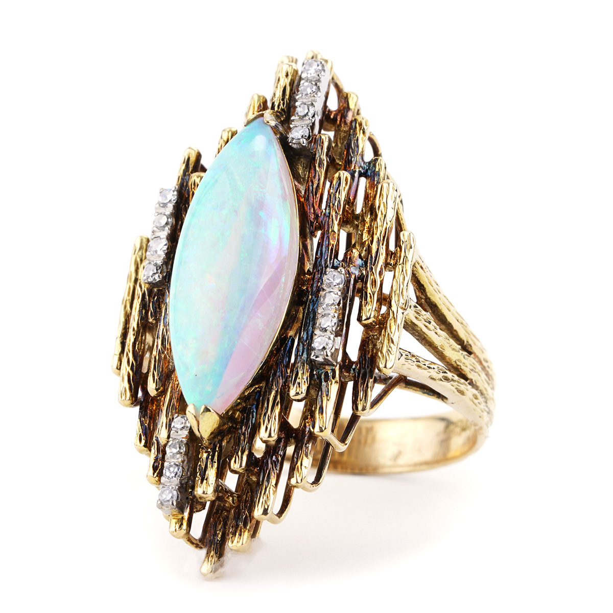 Vintage Style Marquise Opal Ring in Yellow Gold