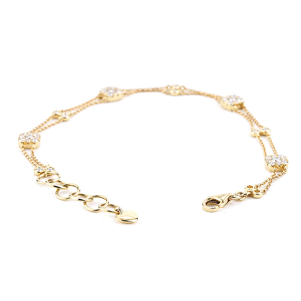 0.82 CTTW Double Strand Diamond Station Bracelet In Yellow Gold