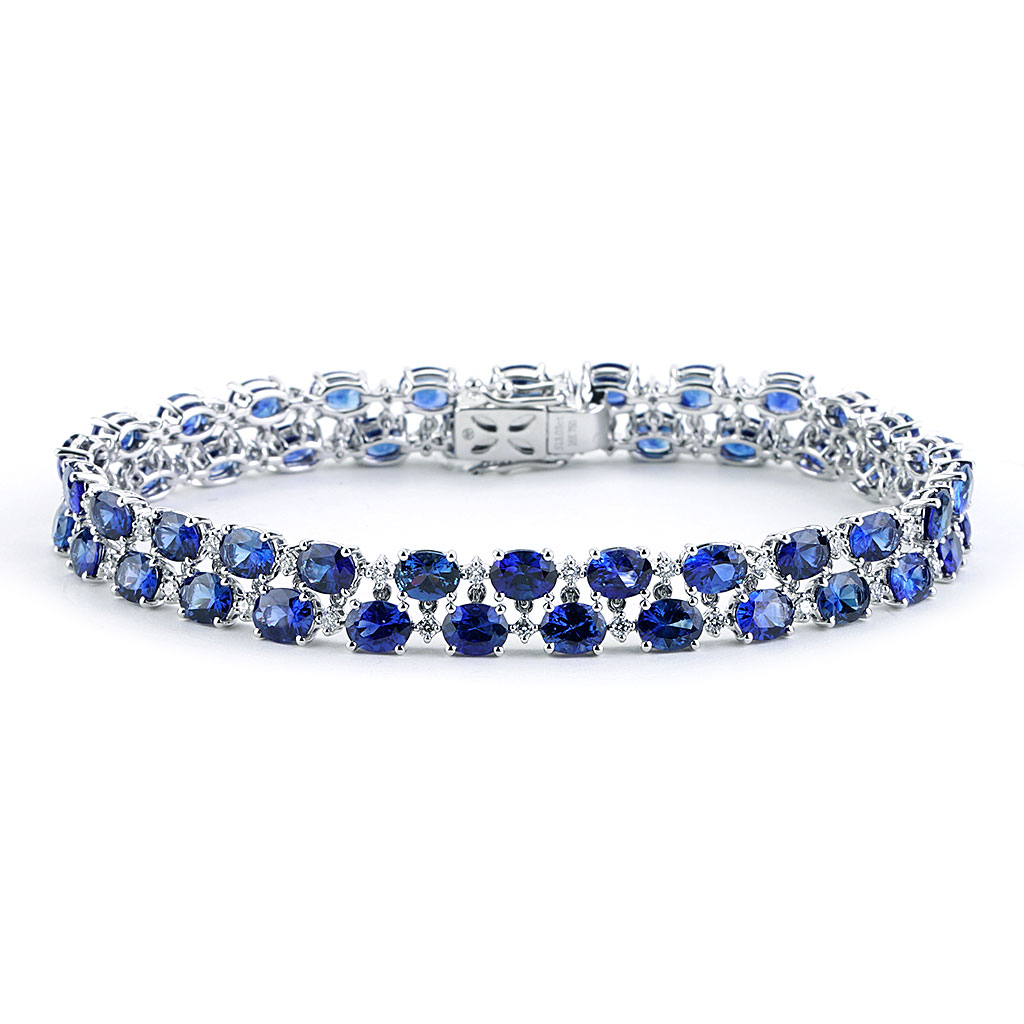 13.51 Cttw Oval Sapphire and Round Diamond Two Row Bracelet