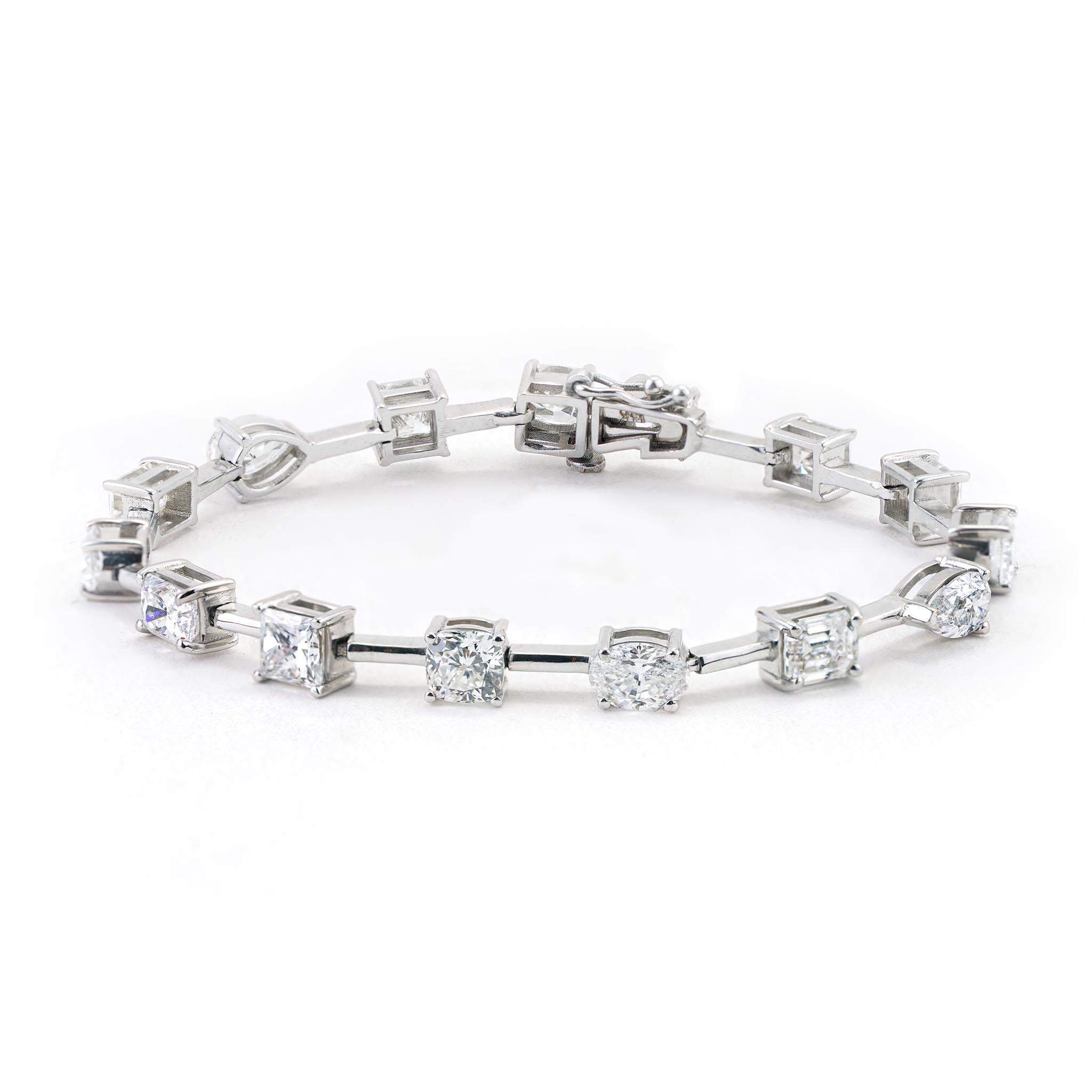 9.84 CTTW Multi Shape Diamond Station Bracelet in White Gold | New 