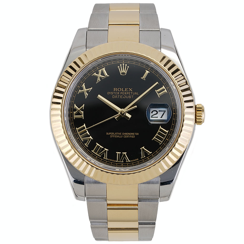 Rolex Datejust II 41mm 116333 Two Tone 18K Yellow Gold Roman Numeral Black  Dial