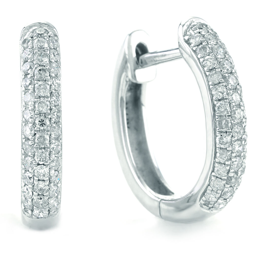 Small Pave Diamond Hoop Earrings White Gold | New York Jewelers Chicago