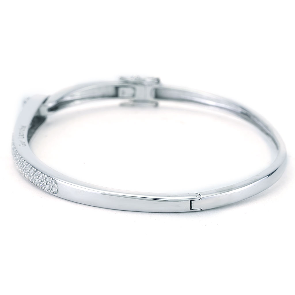 Tapered Pave Diamond Hinged Bangle in White Gold | New York Jewelers ...