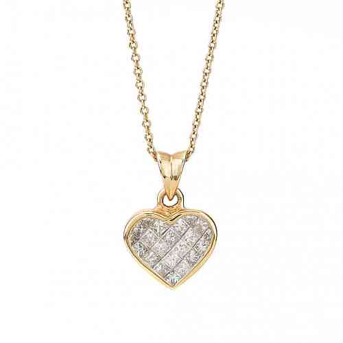 Invisible Set Diamond Heart Pendant in 