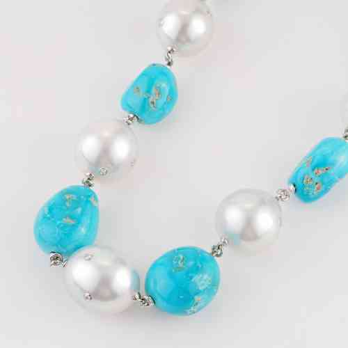 ネックレス・ペンダント Pearl and Turquoise Combi Necklace #9717 Necklace of Natural Turquoise, Pearl & Pendant Sunrise