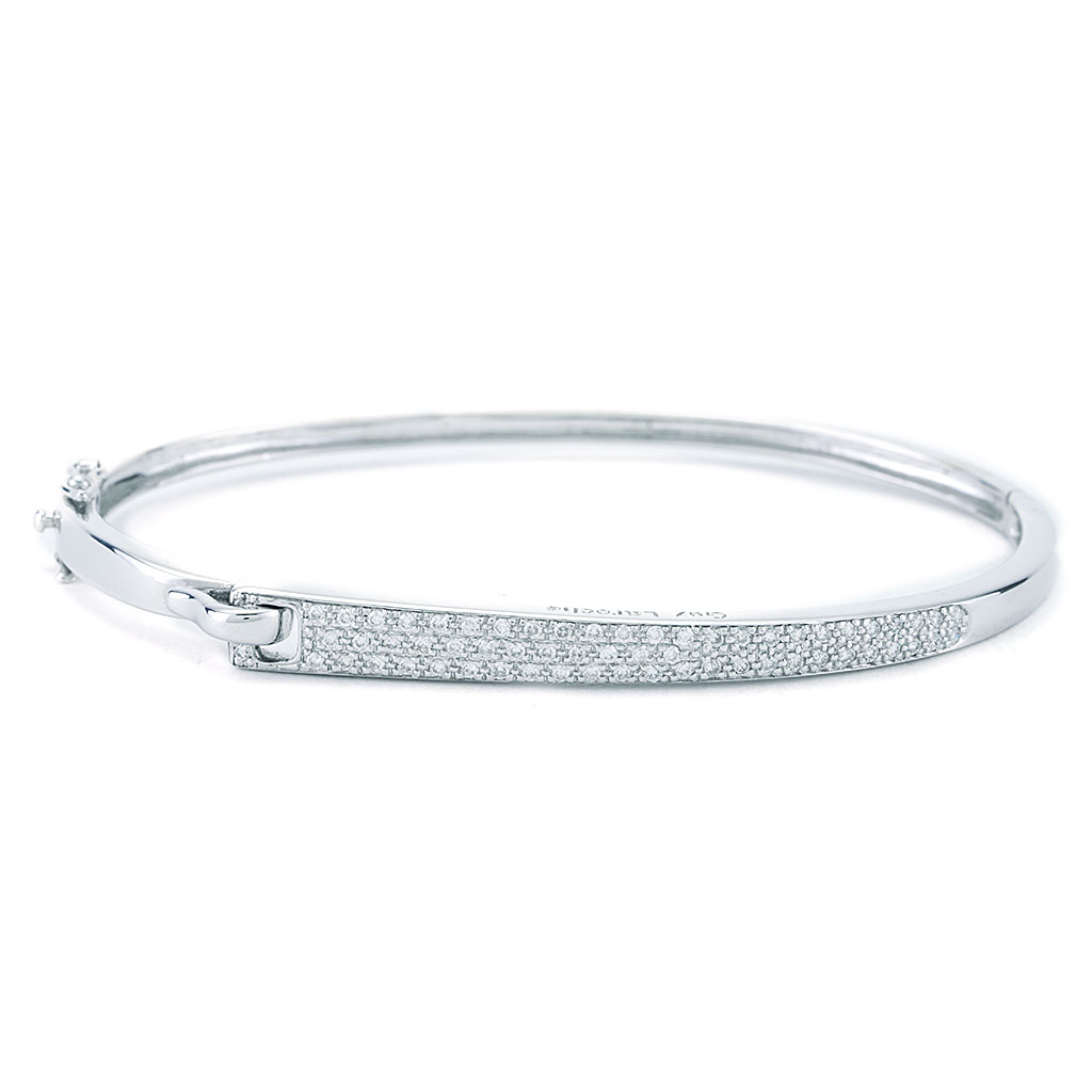 Tapered Pave Diamond Hinged Bangle in White Gold | New York Jewelers ...