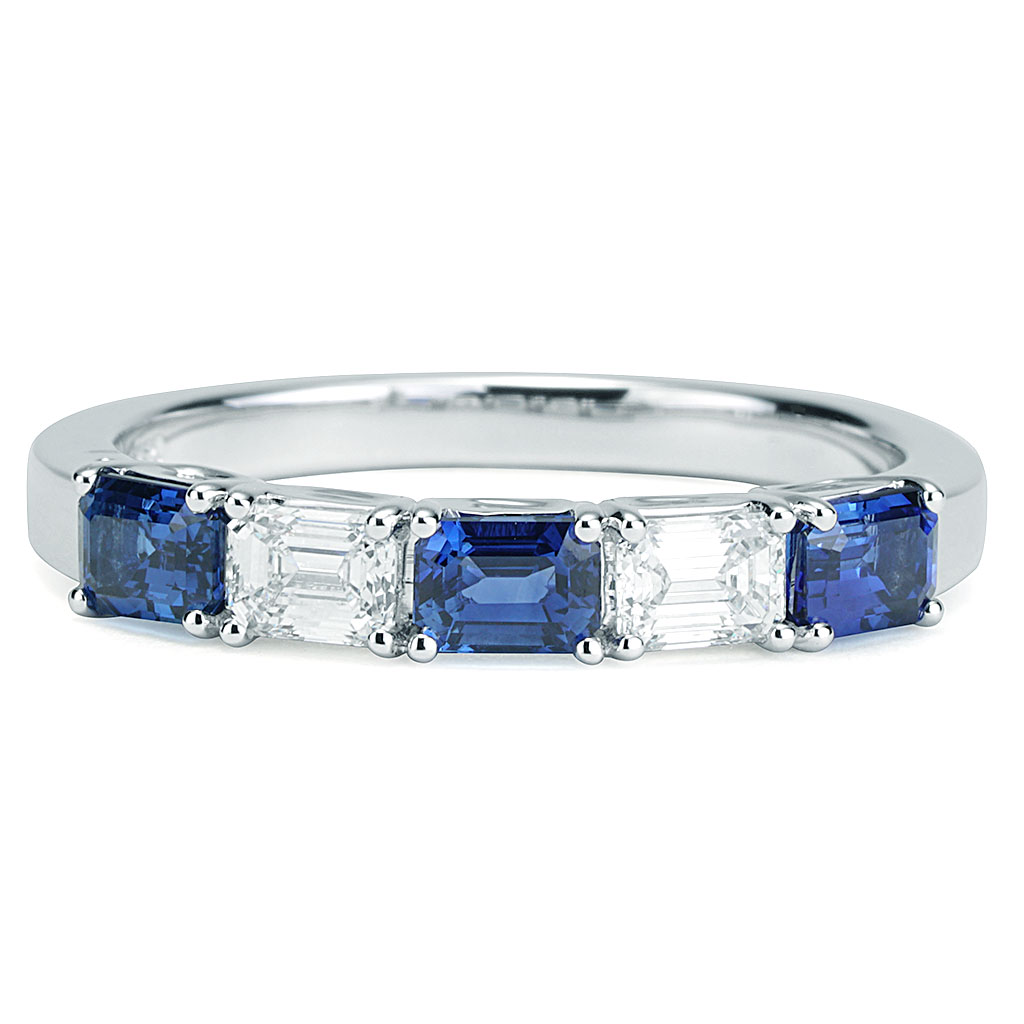 Horizontal Set Emerald Cut Sapphire and Diamond Ring | New York ...