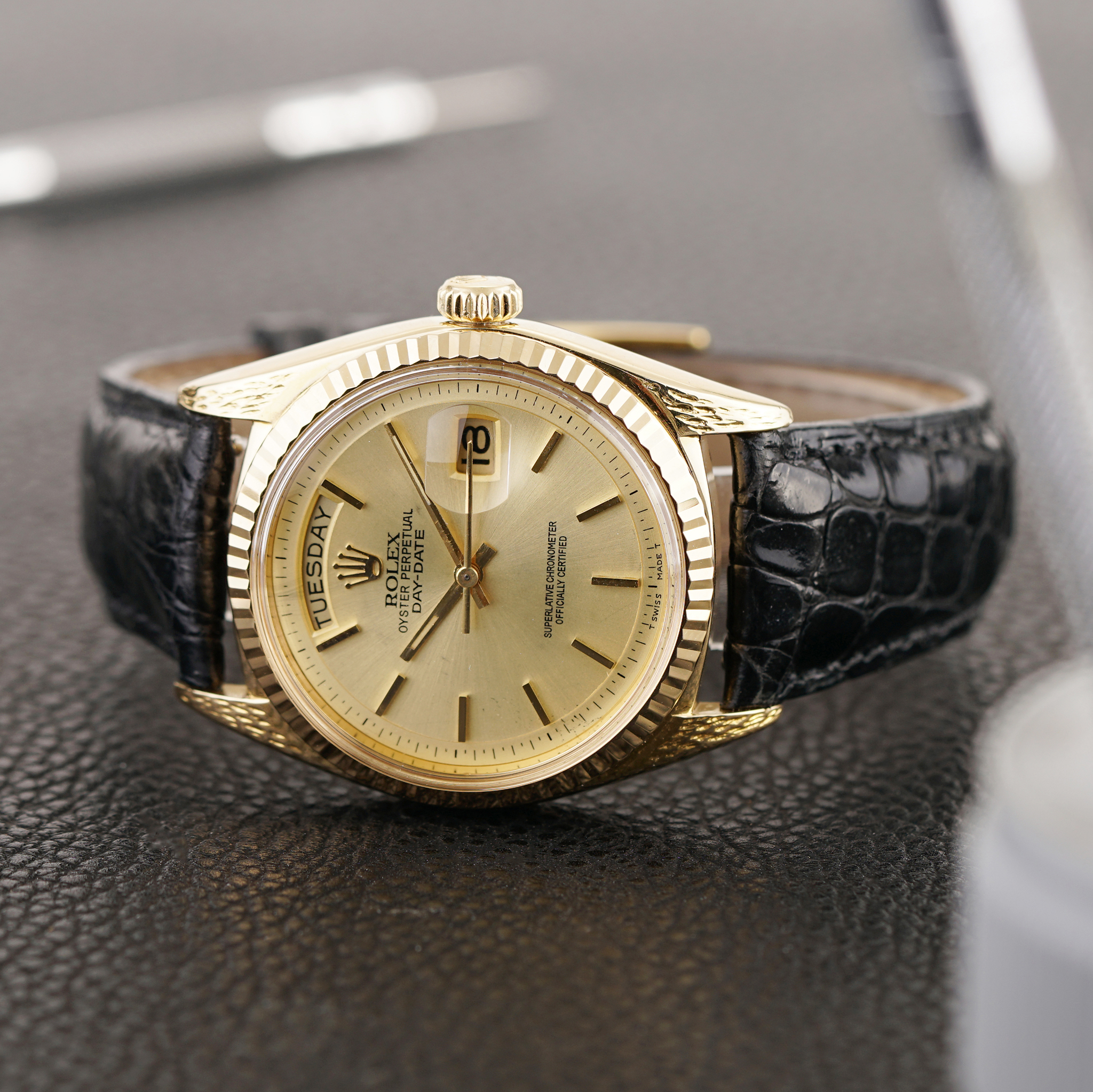Rolex Day Date President Gold Index Dial Leather Strap Circa 1962