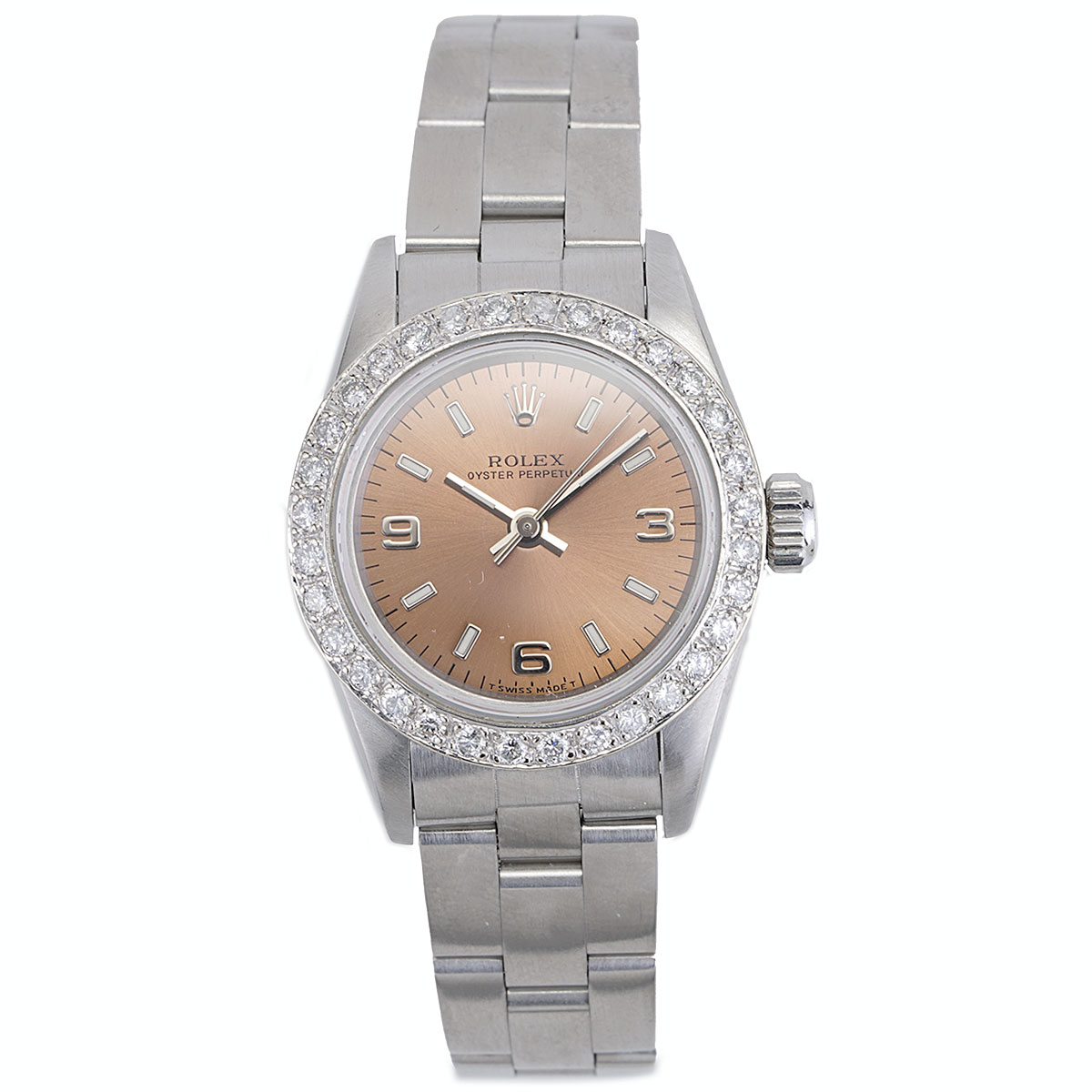 Rolex Oyster Perpetual Ladies Copper Dial Diamond Bezel