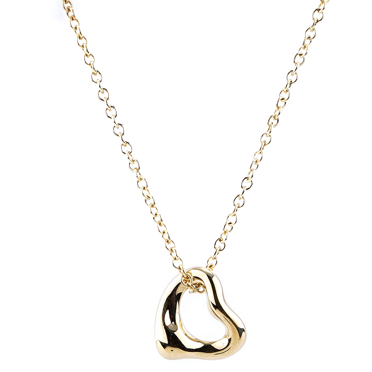 Tiffany & Co. Elsa Peretti 18k Yellow Gold 11mm Open Heart Pendant Necklace  16 - Jewels in Time