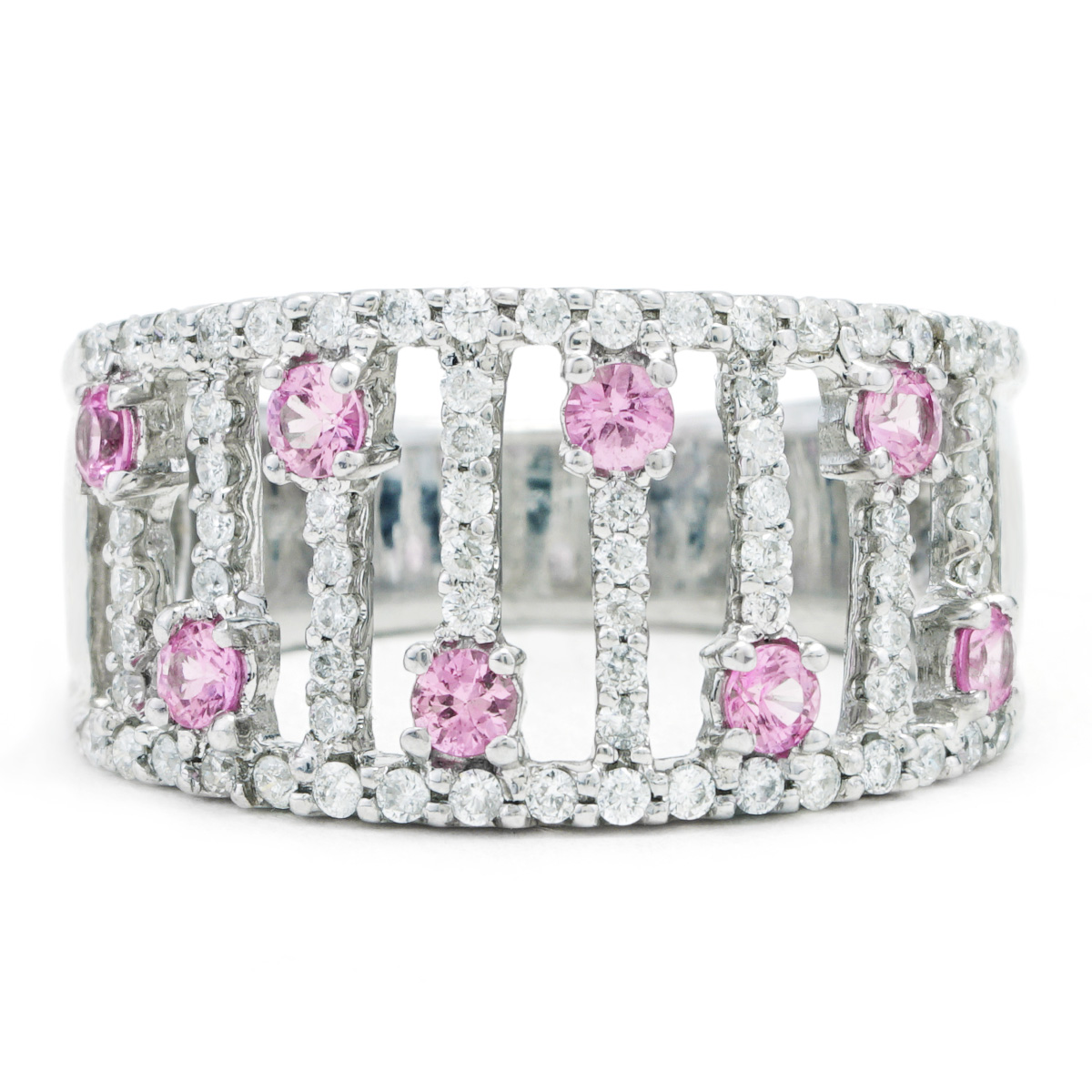 1.25 CTTW Pink Sapphire and Diamond Open Wide Band Ring in