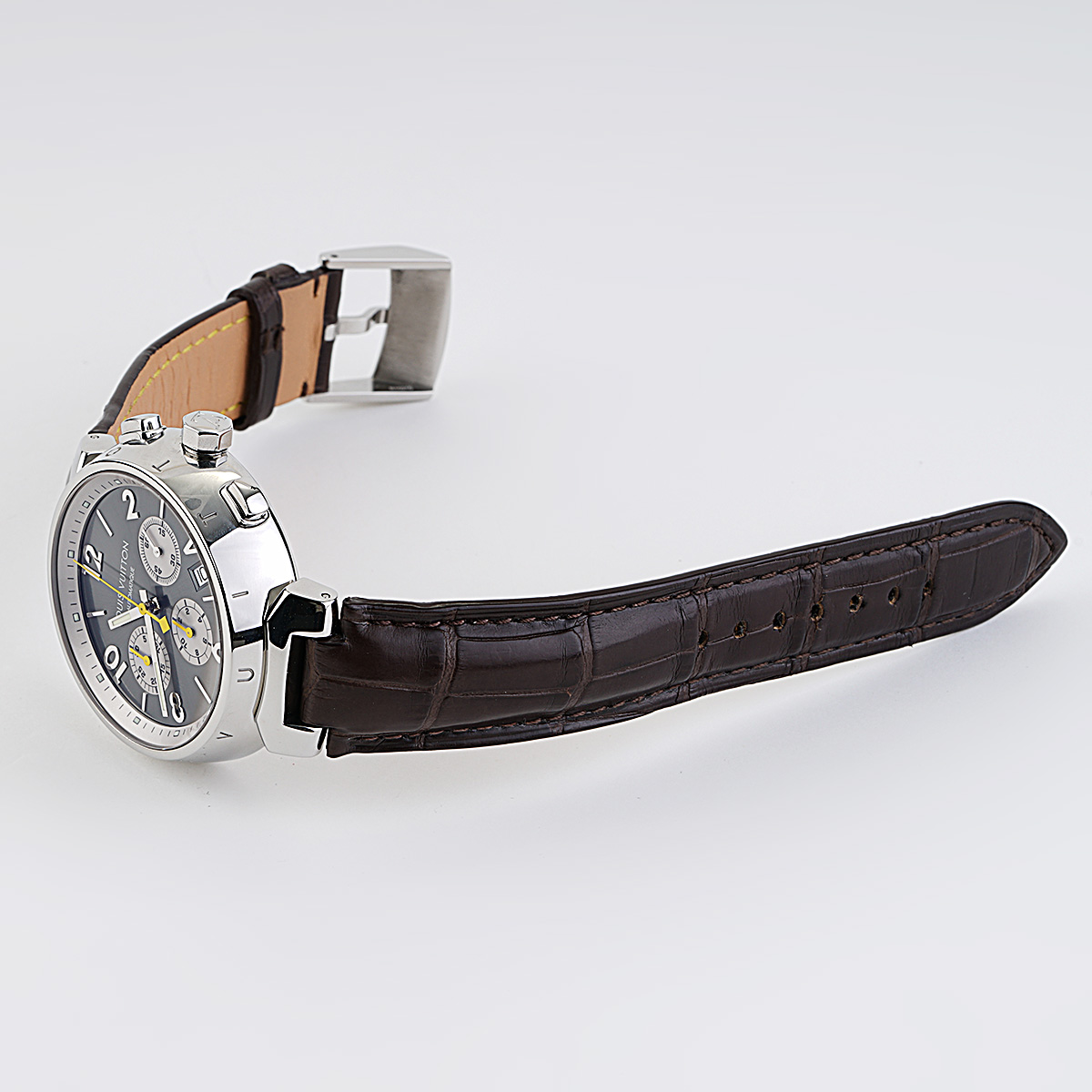 Aftermarket Bracelet/Strap Black Leather Strap for Louis Vuitton Tambour in Genuine Crocodile