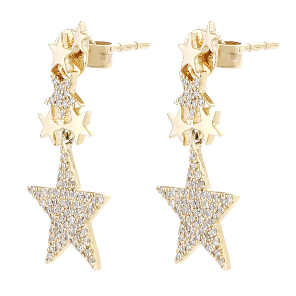 Pave Diamond Star Drops In Yellow Gold | New York Jewelers Chicago