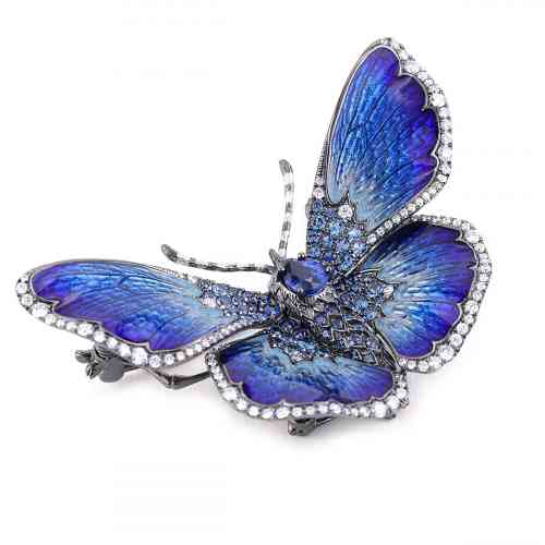 Toscano Blue & Green Enamel Butterfly Pin 14K