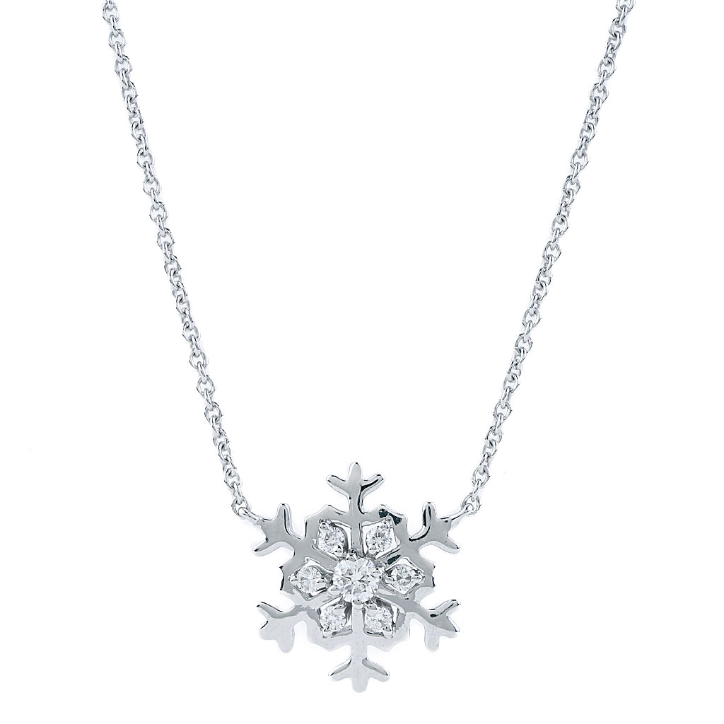 9ct White Gold Brilliant Cut 0.25ct Diamond Snowflake Necklace