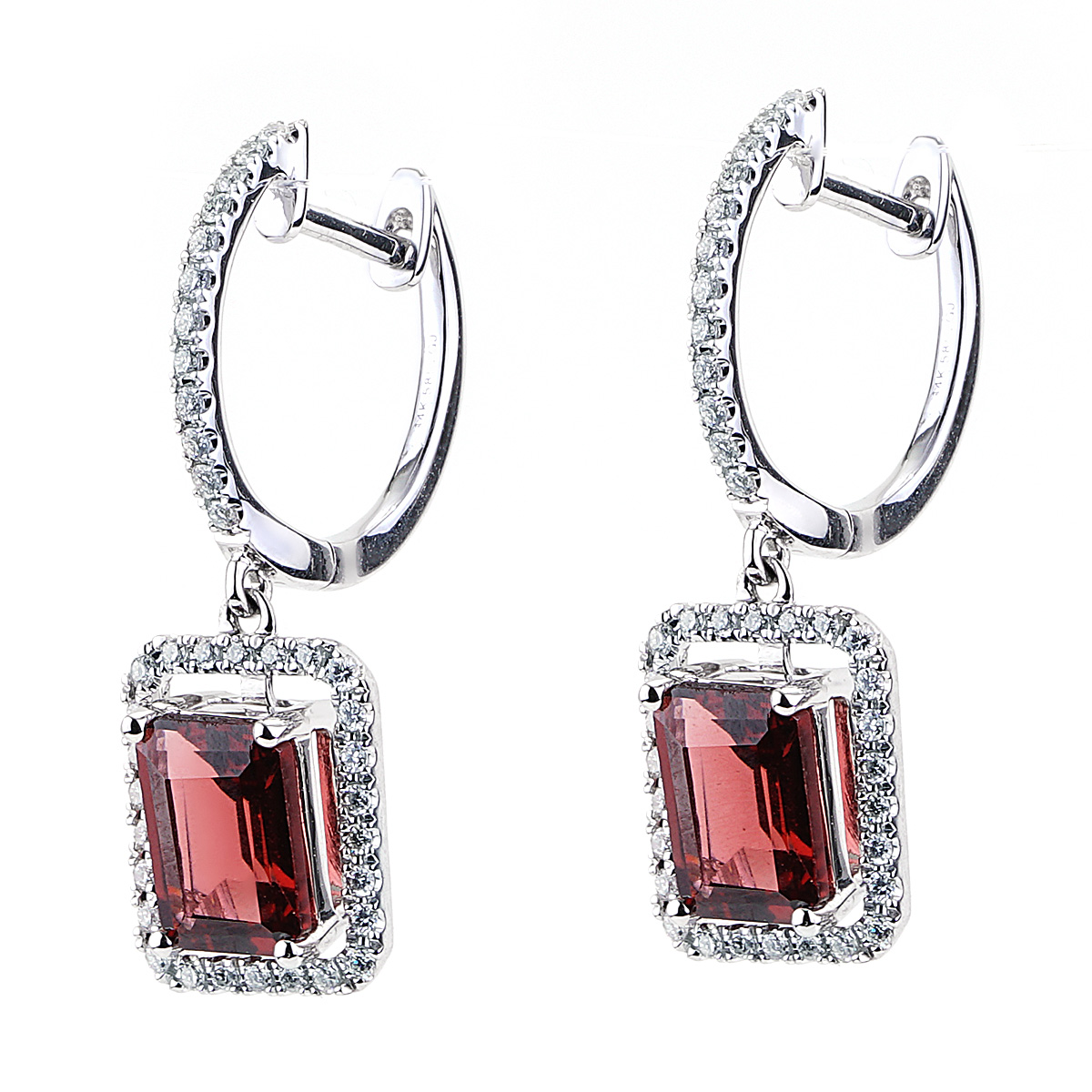 Hexagon Garnet Dangle Diamond Huggies