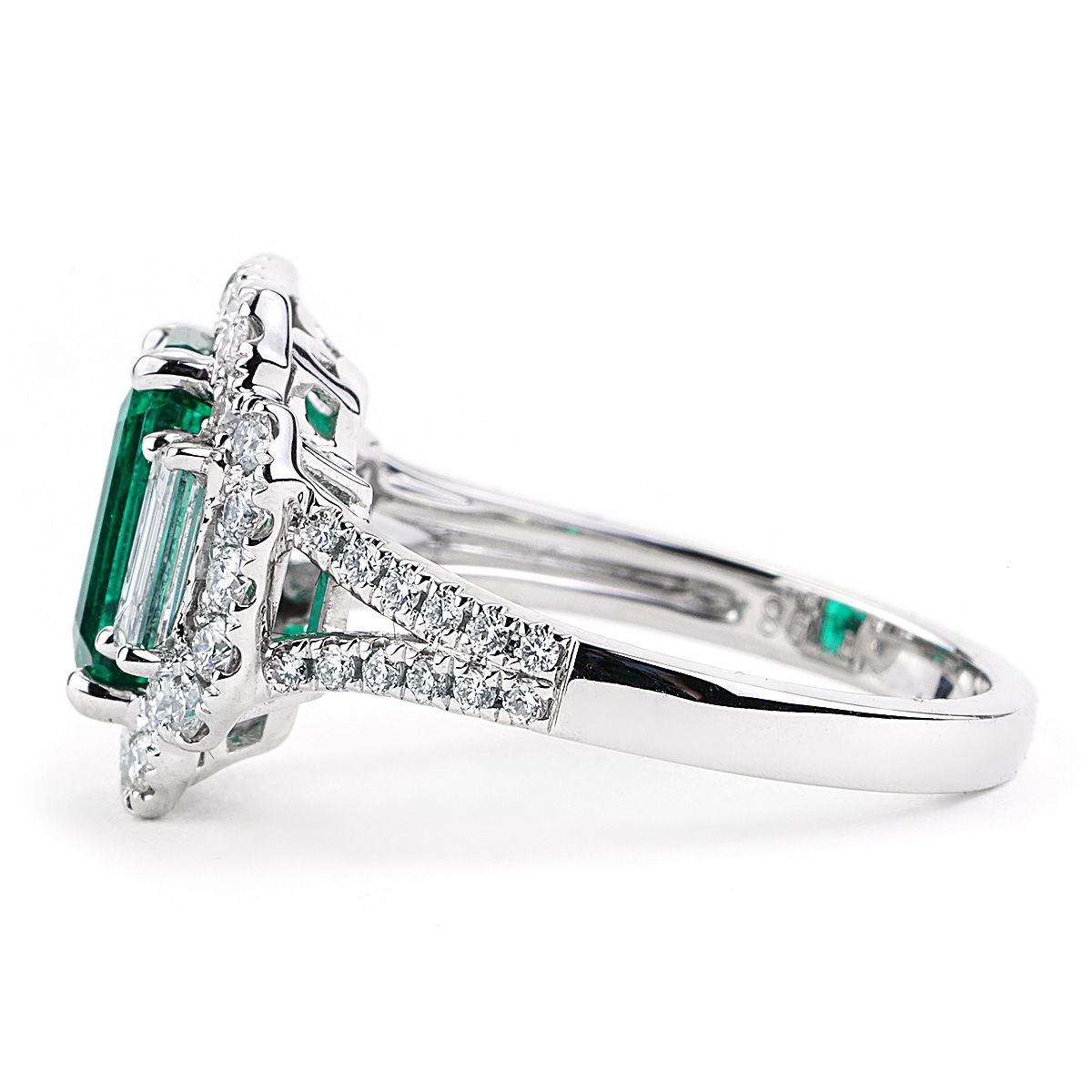 3.05 CTTW GRS Certified Emerald and Diamond Halo Ring in White