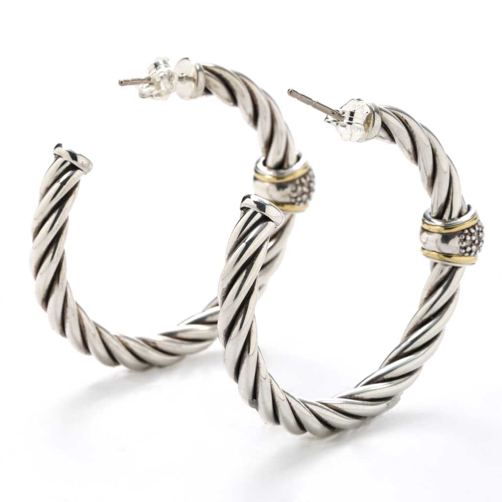 David Yurman Metro Collection Hoop Earrings with Diamonds in Sterling ...
