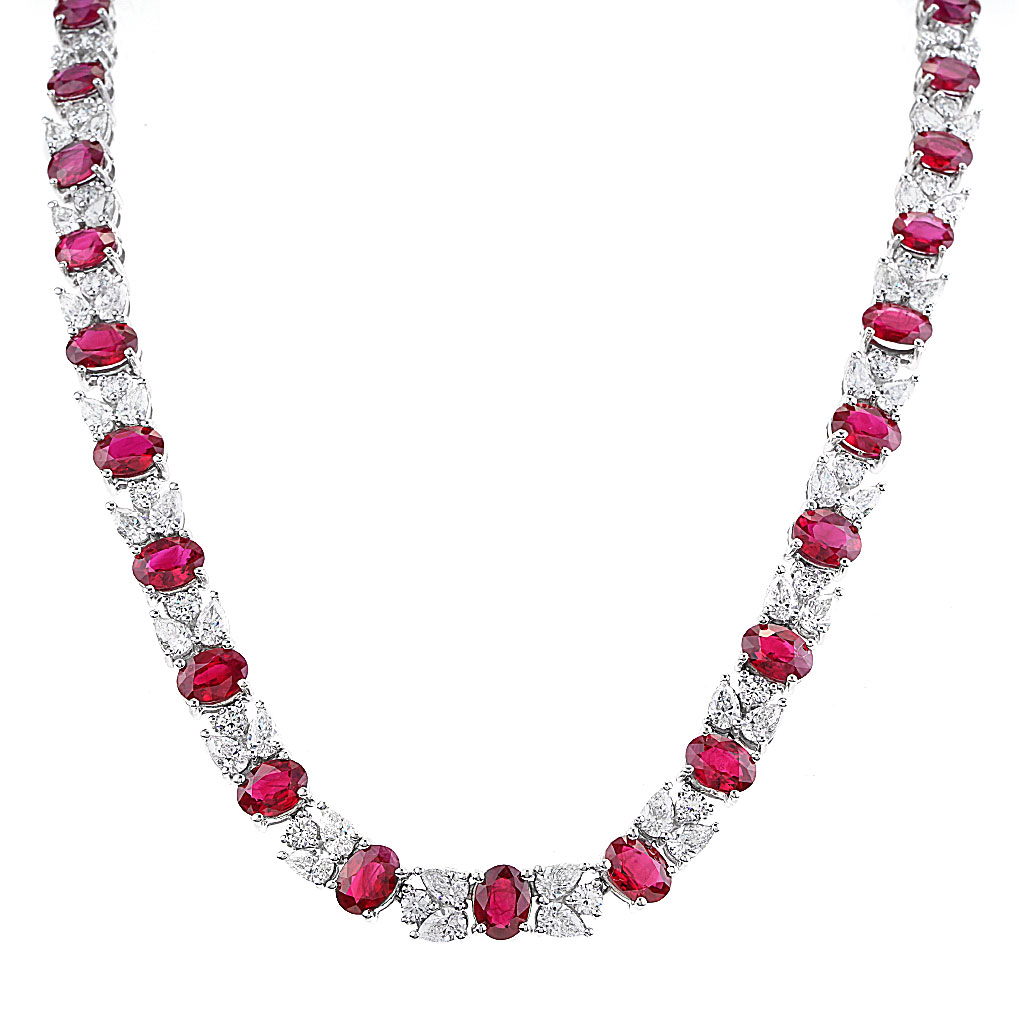 Ruby & Diamond Tennis Necklace in 18K White Gold | New York Jewelers ...
