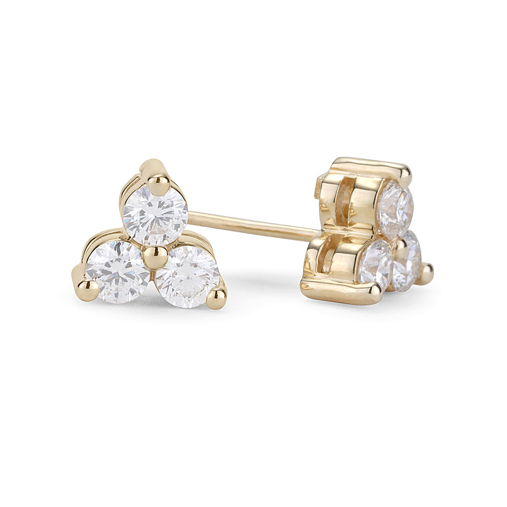 Cttw Three Diamond Cluster Stud Earrings In Yellow Gold New York