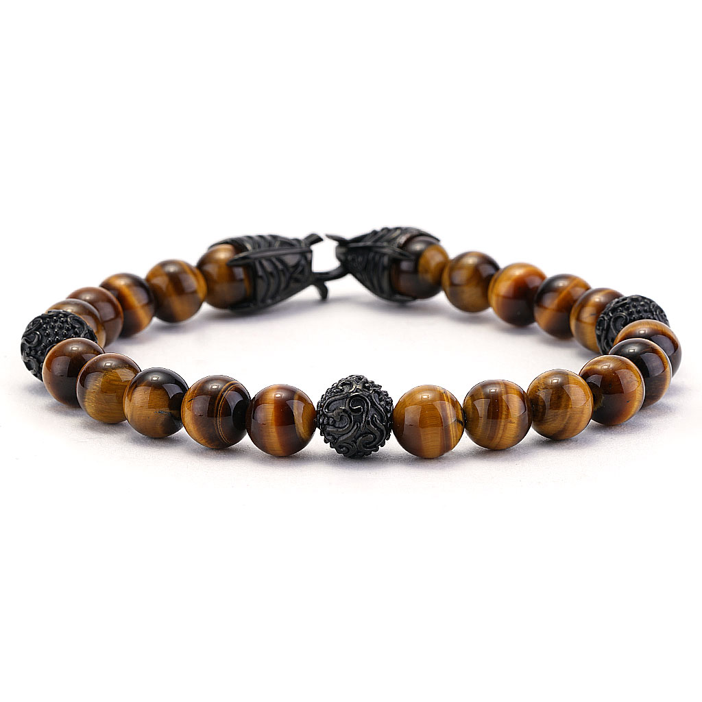Italgem Brown Tiger Eye with Black Accent Beads in Stainless Steel ...