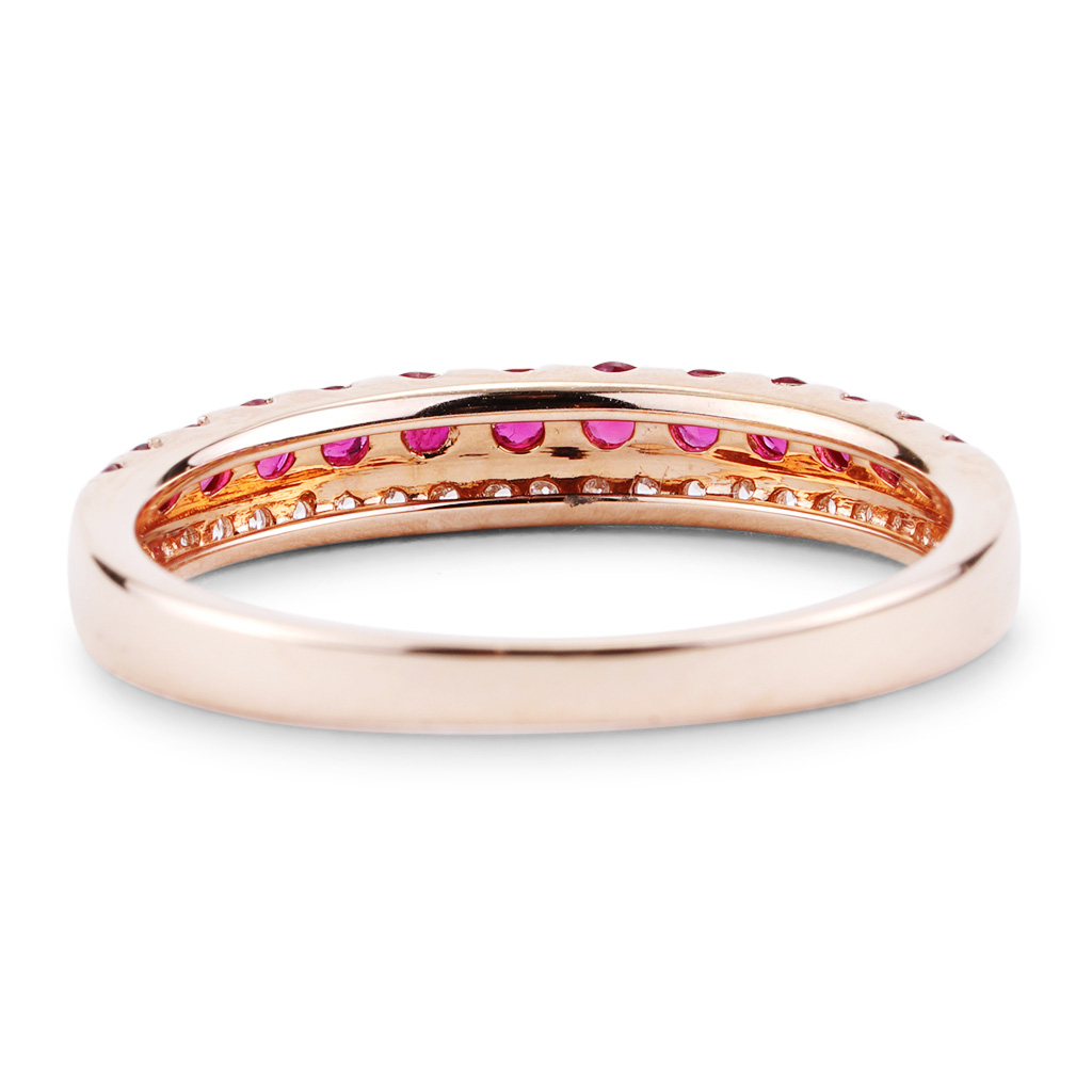 Two Row Ruby and Diamond Band in Rose Gold