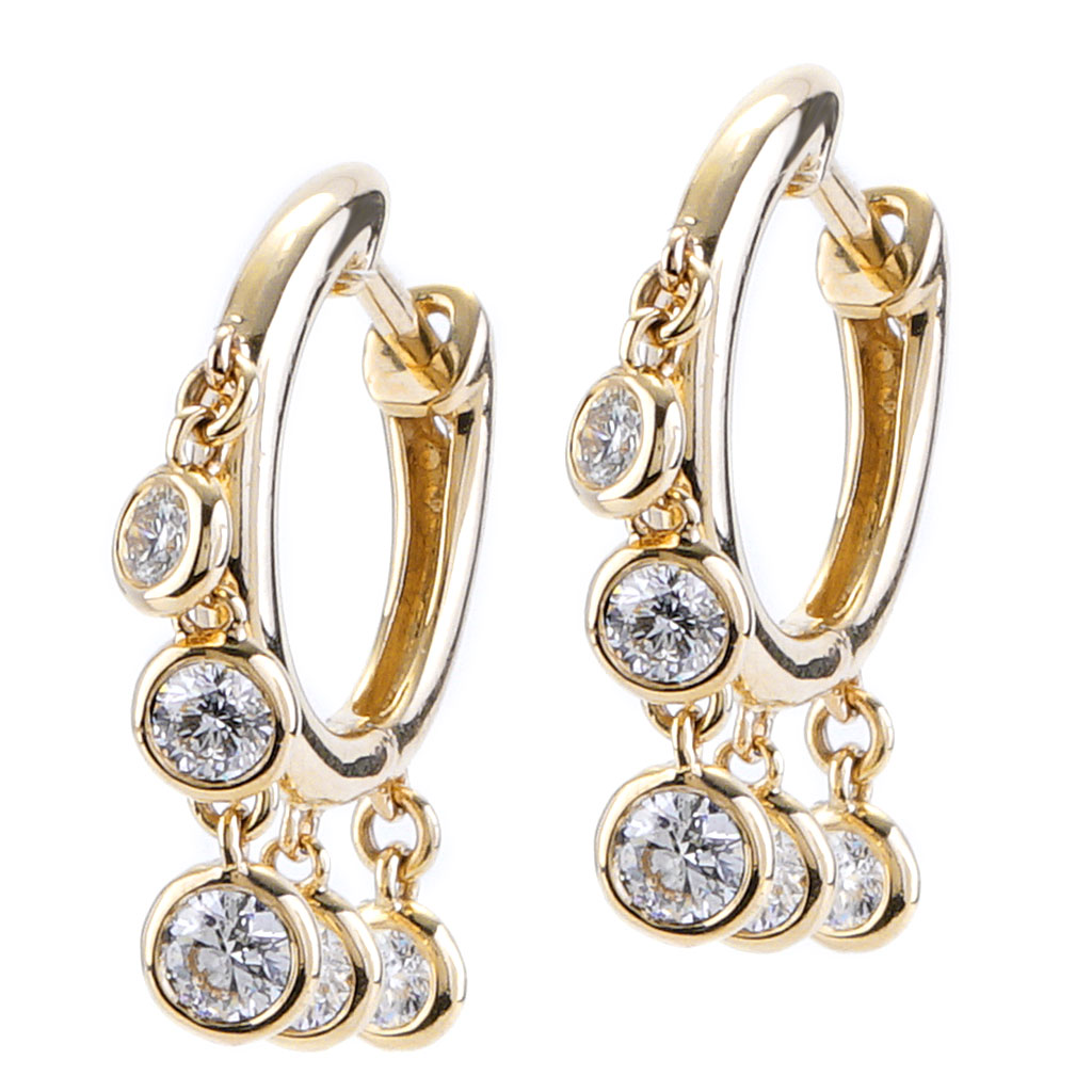 Floral Pear Drop Hoop Diamond Earring In 14K Yellow Gold  Fascinating  Diamonds