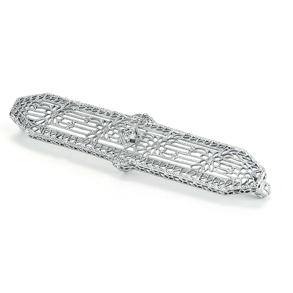 Antique Diamond Pin with Filigree Detail in Platinum | New York ...