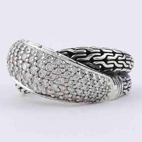 John Hardy Classic Chain Overlap Diamond Ring Sterling