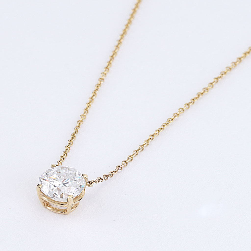 1.72 CT Round Solitaire Diamond Necklace in Yellow Gold | New York ...