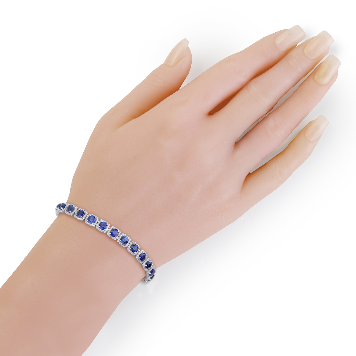 HBOGAQ054 Aquamarine Halo Tennis Bracelet | Shining Diamonds®