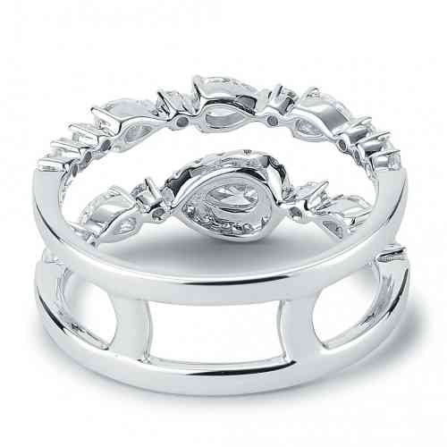 0.91 Cttw Two Row Pear and Round Diamond Fashion Ring in White Gold