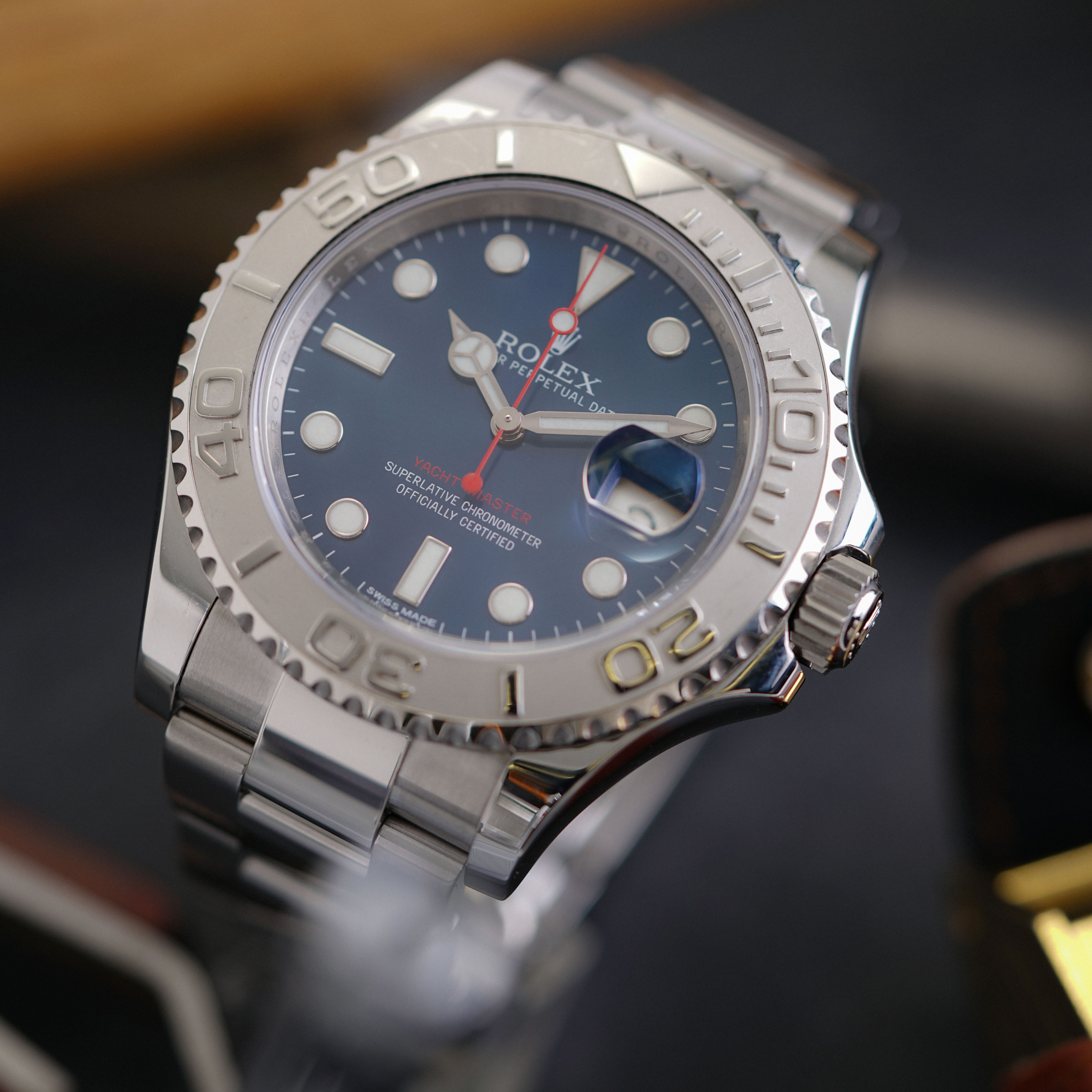 Rolex Yacht-Master 40mm Stainless Steel, Platinum Bezel, Blue Dial, Oyster Bracelet Ref. 116622 Pre-owned - NYC Luxury - Pre Owned