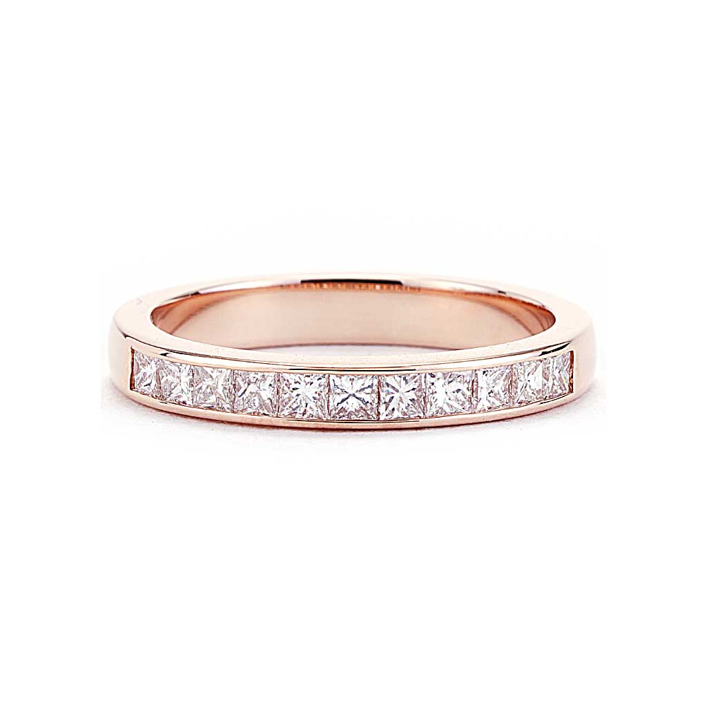 Channel Set Princess Cut Diamond Band in Rose Gold