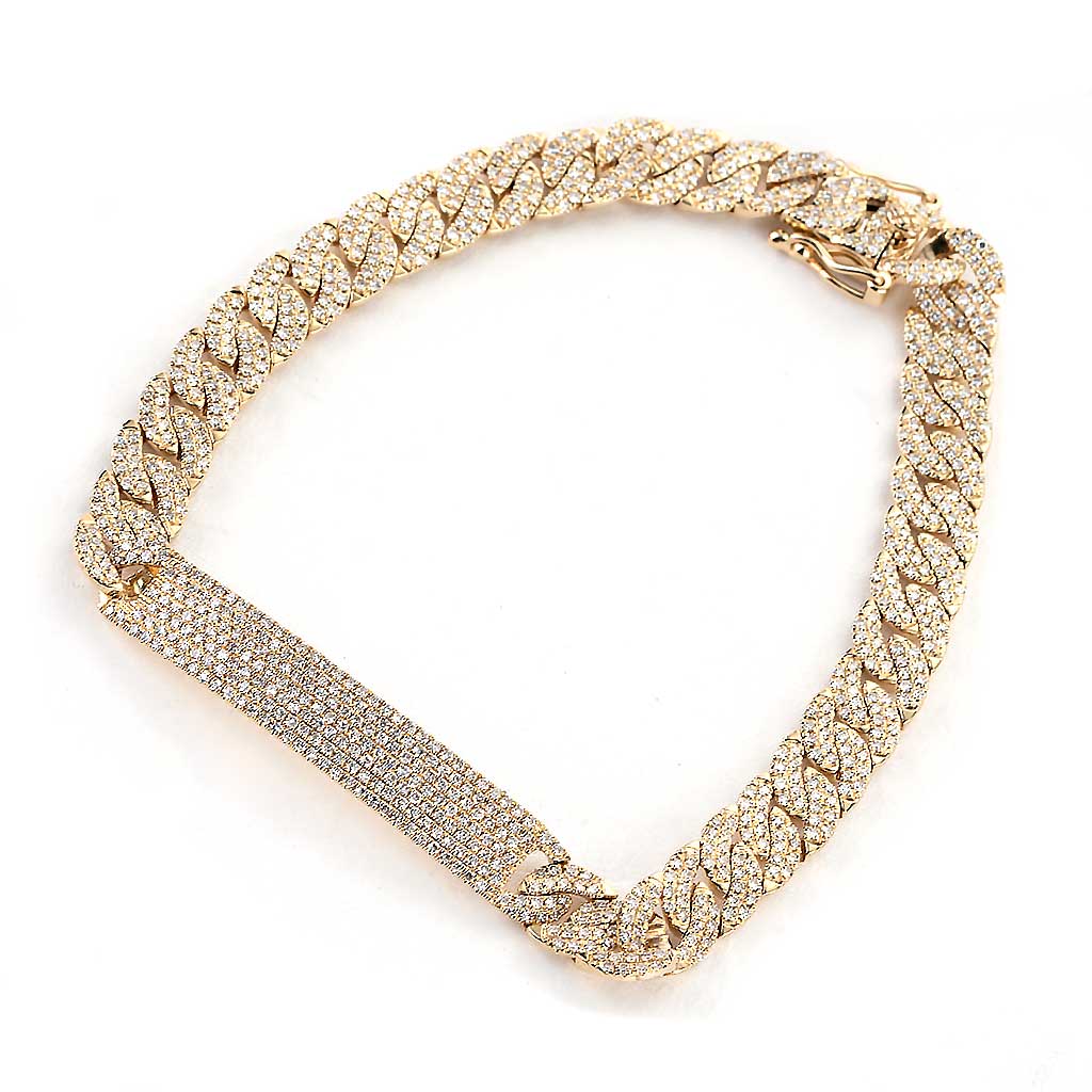 FB Jewels 14K Yellow Gold Curb Link Soft Diamond Shape ID Bracelet