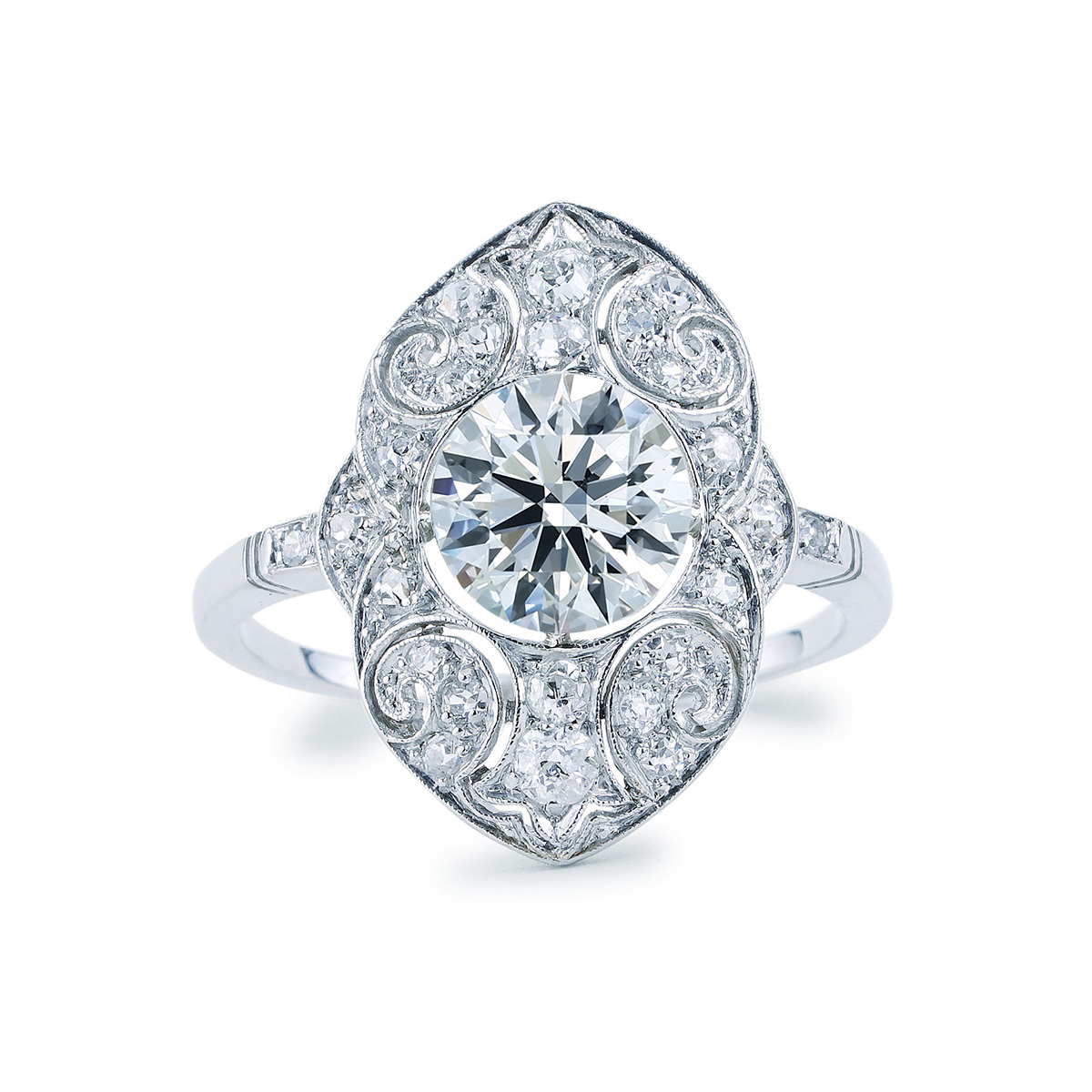 Fancy Vintage Diamond Setting for a Round Center Diamond in Platinum New York Jewelers Chicago