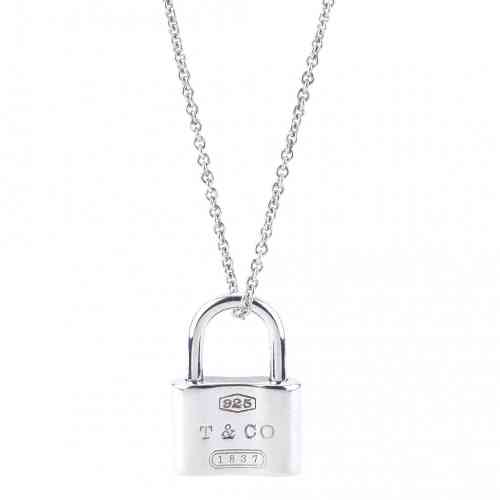 TIFFANY & CO Sterling Silver Round Lock Pendant Necklace 
