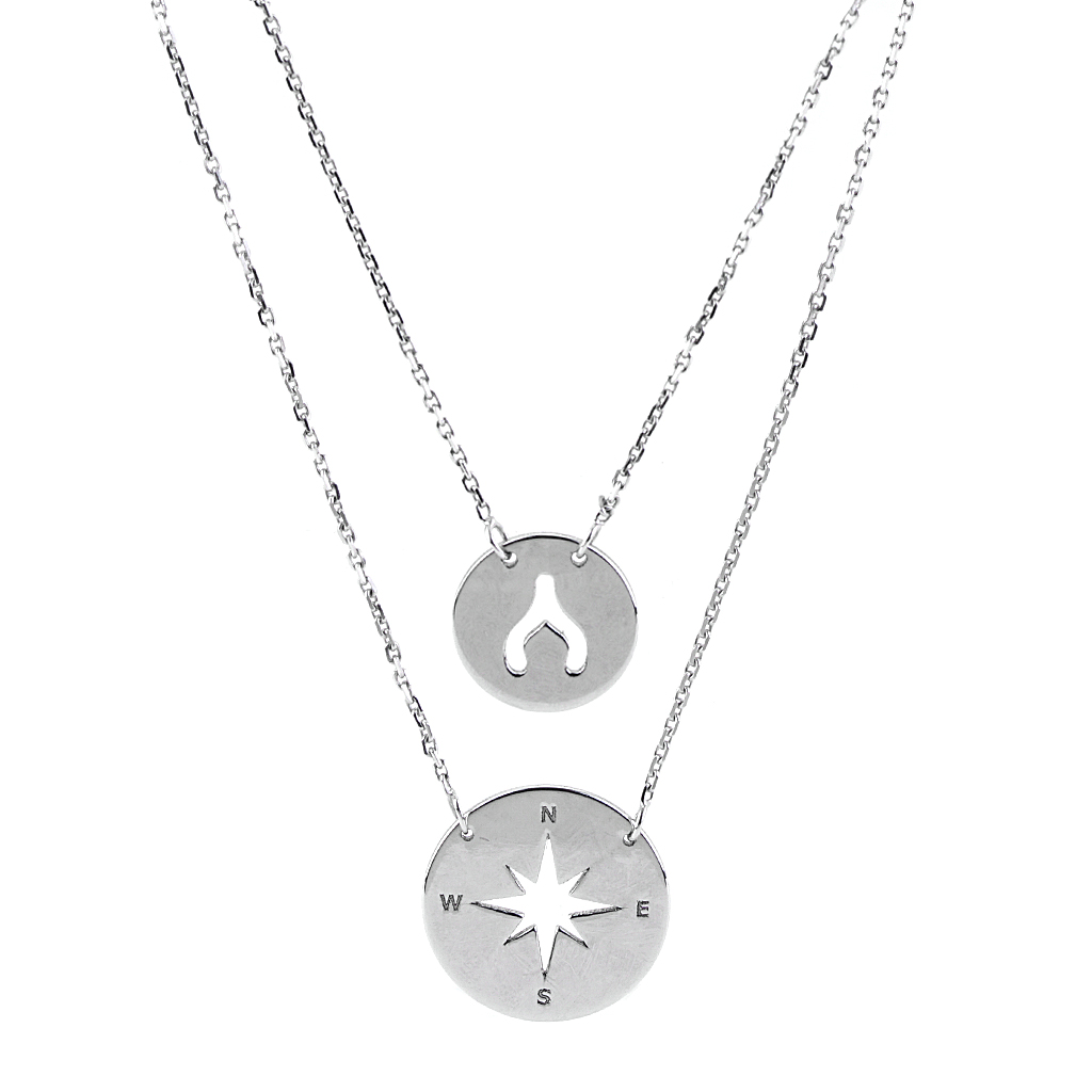 Double Strand Star and Wishbone Necklace in White Gold | York Jewelers Chicago