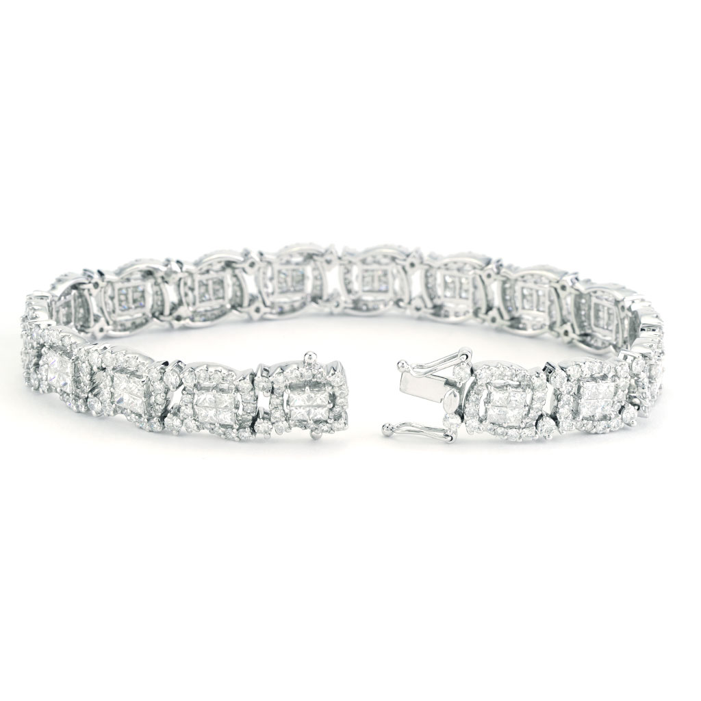 Invisible Set Princess Cut Halo Diamond Bracelet in White Gold | New ...