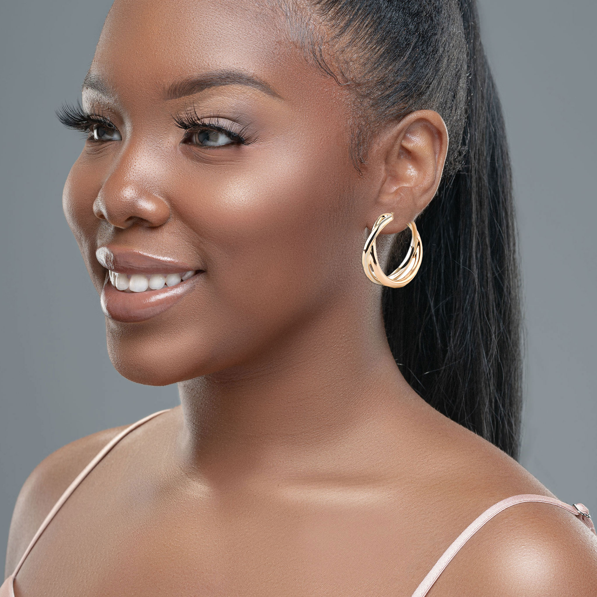 Twisted Crossover Hoop Earrings in Two Tone Gold New York Jewelers Chicago