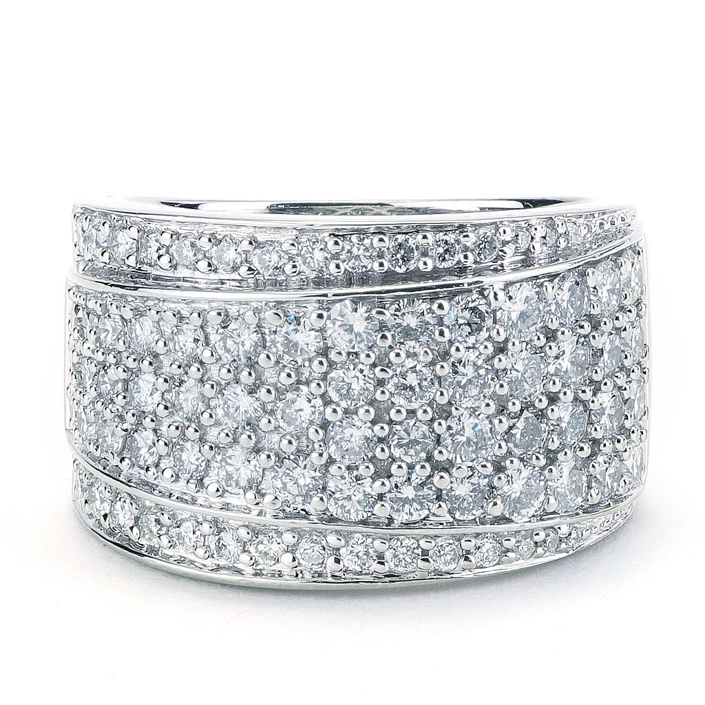 Wide Asymmetrical Bead Set Pave Diamond Band in White Gold | New York ...