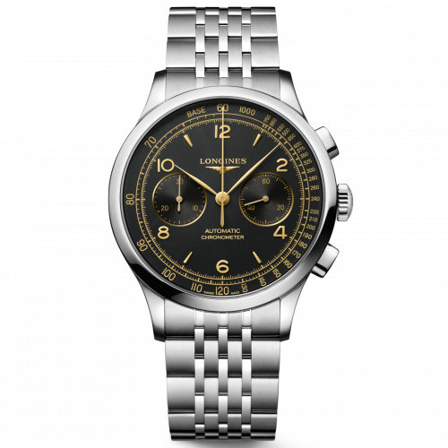 Longines Record Black Gold Chronograph Stainless Steel Band