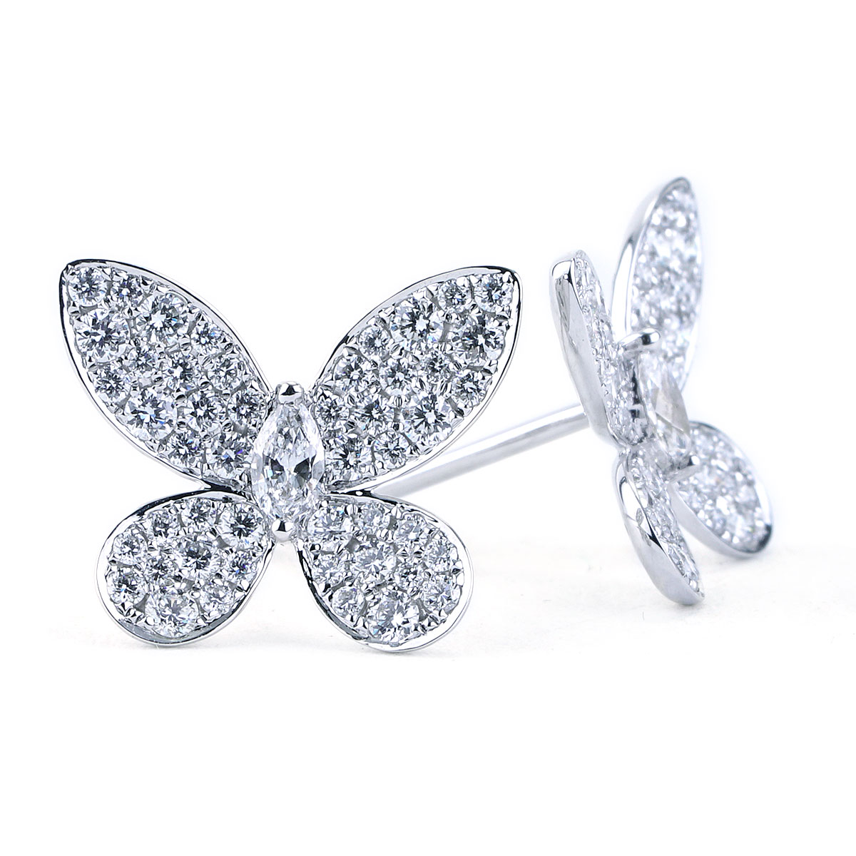 Triple Pavé Butterfly Diamond Drop Earrings, White Gold - Graff